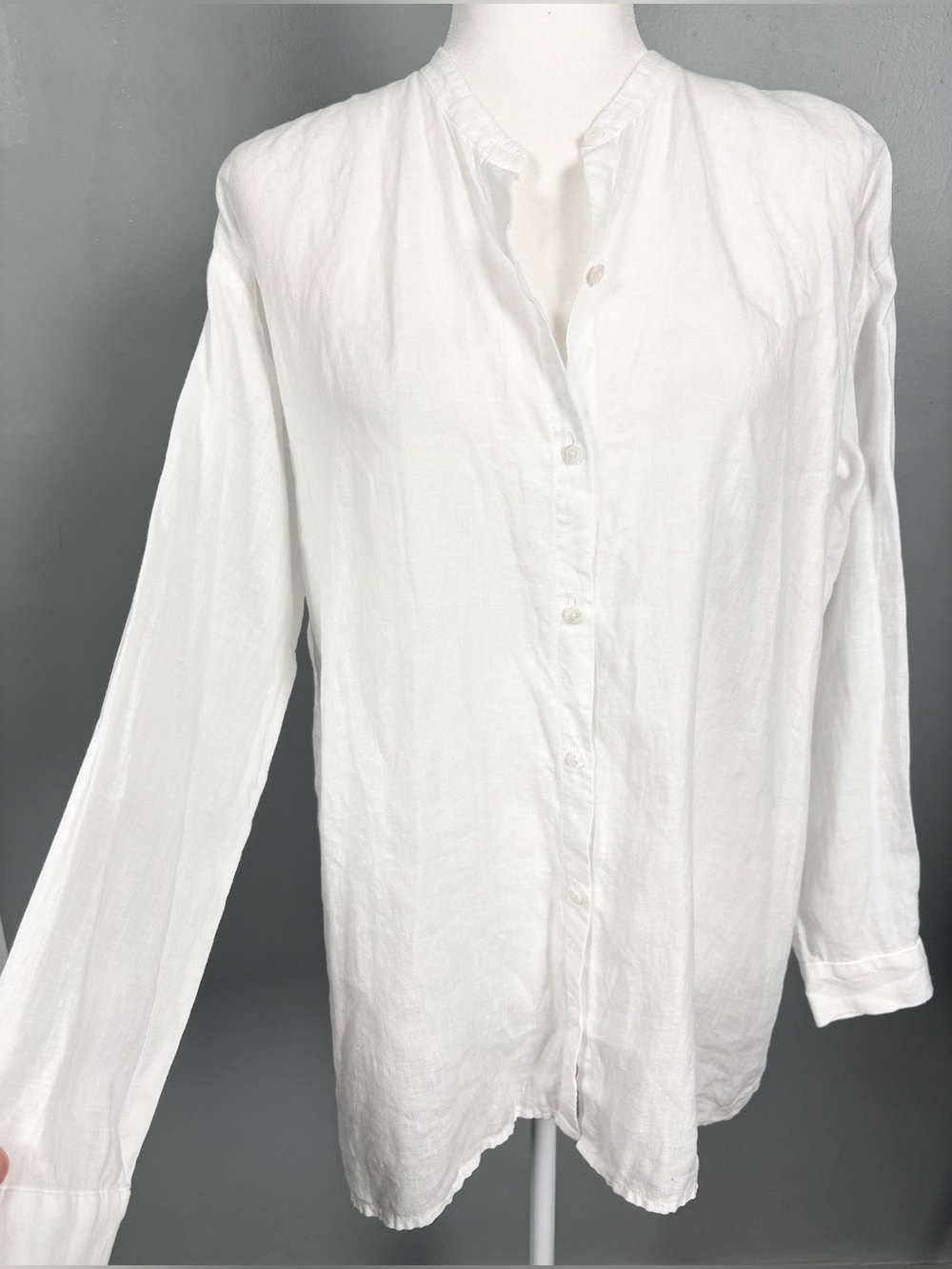 Eileen Fisher White Linen Button Down Oversized Long Sleeve Tunic Top - Picture 3 of 6